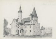 Le Château de Précord : dessin à la plume  par Roger de La Boutresse, vers 1890