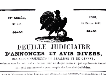 feuille judiciaire d annonces et avis divers des arrondissements de Lapalisse et de Gannat presse journal